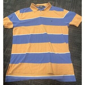 POLO Ralph Lauren Men's Polo Shirt Orange/Blue Stripe Golf Pony Logo Size Large